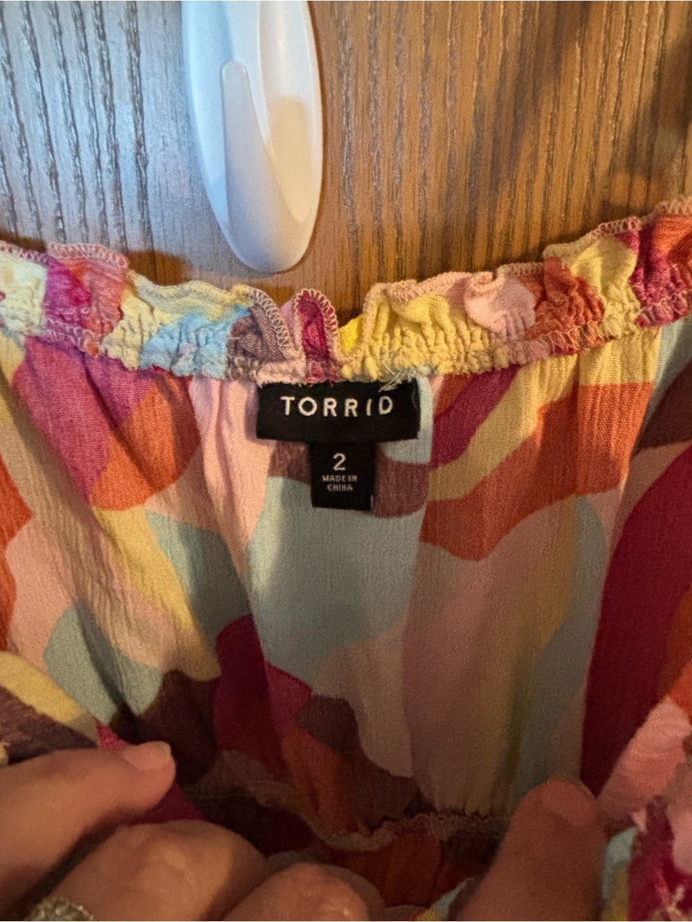 torrid Multi-Color Abstract Ruffle-Neck spaghetti strap tank Top - Picture 3 of 4